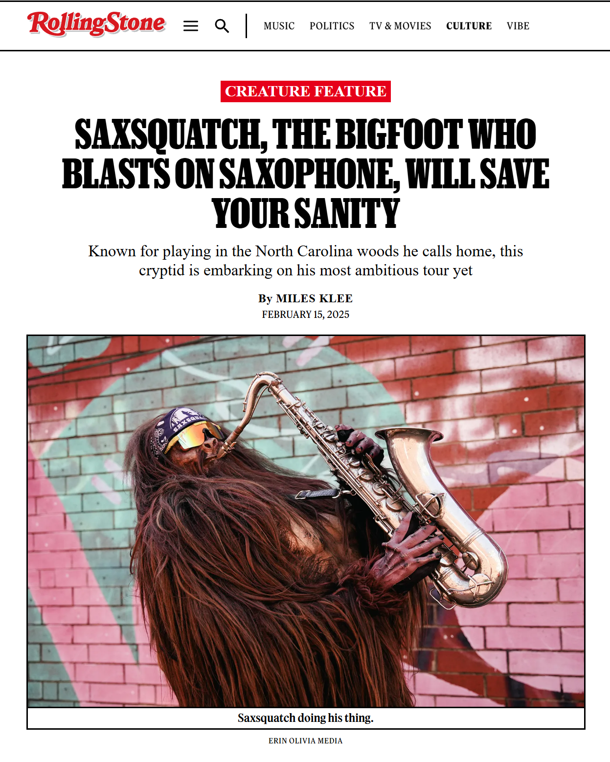 Rolling Stone feature: Saxsquatch, the Bigfoot Who Blasts on Saxophone — Saxsquatch name-drops Lightbrush in the interview